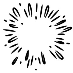 Starburst, sunburst  hand drawn. Design Element Fireworks Black Rays. Comic explosion effect. Radiating, radial lines.