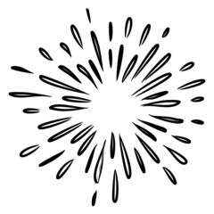 Starburst, sunburst  hand drawn. Design Element Fireworks Black Rays. Comic explosion effect. Radiating, radial lines.