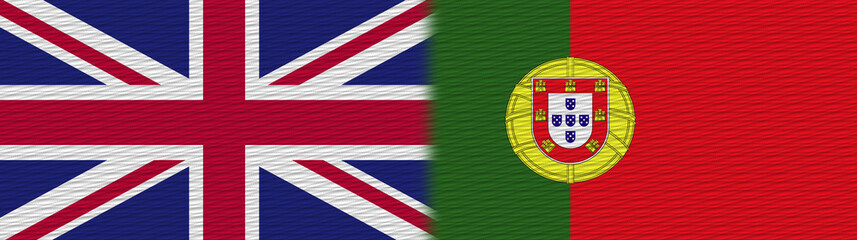 Obraz premium Portugal and United Kingdom British Britain Fabric Texture Flag – 3D Illustration