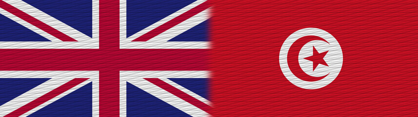 Fototapeta premium Tunisia and United Kingdom British Britain Fabric Texture Flag – 3D Illustration