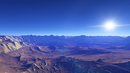 science fiction wallpaper, cosmic landscape, realistic exoplanet, abstract cosmic texture, beautiful alien planet in far space, detailed planet surface, abstract aerial view 3d render