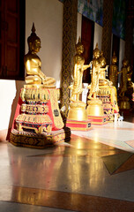 Golden Buddha statues in Buddhist temples for those who have faith to come to pay respect and worship in temples in Thailand.
