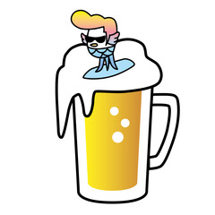 ビールの泡の上で、つっぱりアマビエ君が、サーフィンをしている。
サングラスをつけて。
コロナで流行った日本の妖怪「アマビエ」。
あまりにもコロナが長引くので、グレてポンパドールの髪型にしちゃったアマビエ君です。
ベクターイラスト。