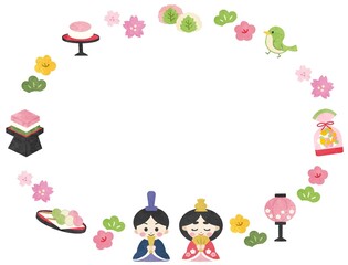 ひなまつり　手書き風イラストの素材　円フレーム枠