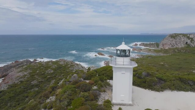 Beautiful 4k aerial drone footage of Rocky Cape Lighthouse, part of Rocky Cape National Park, located on the North-West Coast of the island of Tasmania, Australia.