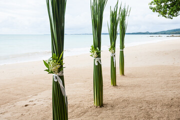 Floral arrangement at a wedding ceremony on beach in Khao lak, Thailand.