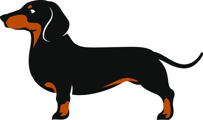 Simple Flat Design Side View of Dachshund Dog 