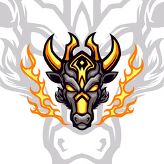 golden horned black bull head gaming avatar vector mascot