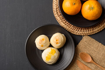 Thai mooncake or Chinese pastry on black background