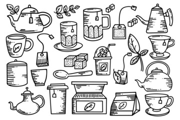 hand drawn healthy drink teabag illustration vector on set