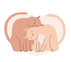 Couple of cute cats in love. Vector hand drawn flat cartoon style illustration  for Valentine's day