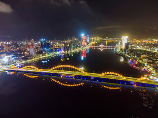 Fototapeta na wymiar Aerial view of Da Nang city which is a very famous destiantion for tourists.