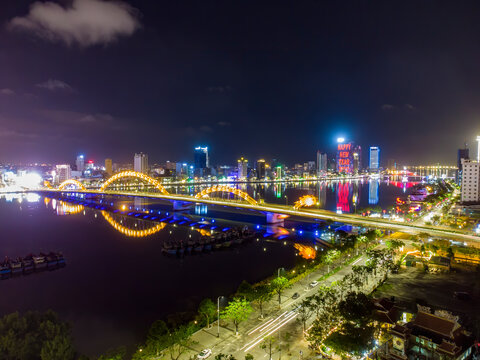 Aerial view of Da Nang city which is a very famous destiantion for tourists. © Kien