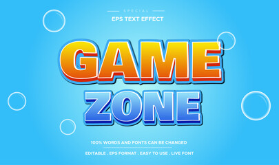 3d style cartoon zone game text effect on blue background