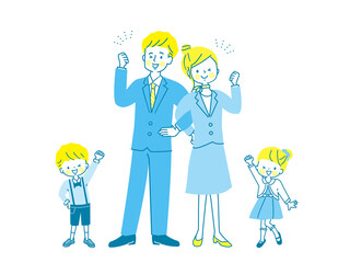 スーツ姿の笑顔の両親と子供達