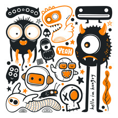 Funny Monster Icons Hand Drawn Doodle Vector