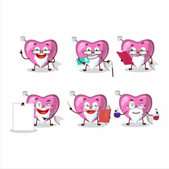 Professor pink cupid love arrow academic cartoon character working on laboratory