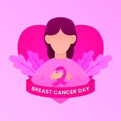 Breast Cancer awareness banner illustration. Faceless woman with pink ribbon. Pink october month female healthcare campaign solidarity web template design. Pinktober flat vector cartoon illustration
