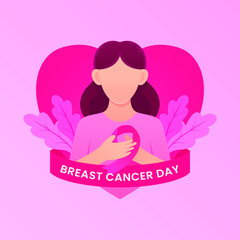 Breast Cancer awareness banner illustration. Faceless woman with pink ribbon. Pink october month female healthcare campaign solidarity web template design. Pinktober flat vector cartoon illustration