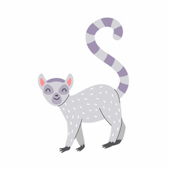 Cute lemur on a white background. Vector childish illustration
