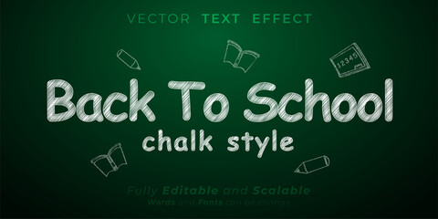 Editable text effect Back to School with chalk style concept - obrazy, fototapety, plakaty