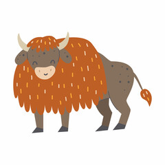 Cute buffalo on a white background. Vector childish illustration