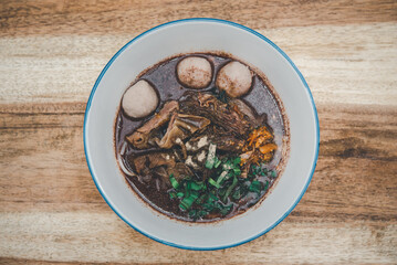 Braised beef clear noodle with meat ball soup stew