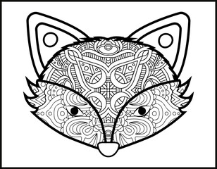 fox Mandala vector and coloring page, animal coloring page for ad