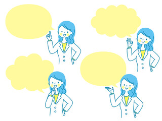 スーツ姿の若い女性の表情セット