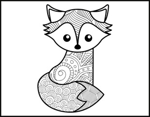 fox Mandala vector and coloring page, animal coloring page for ad