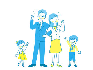 スーツ姿の笑顔の両親と子供達