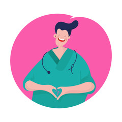 Doctor making heart shape of hands, Cardiology and health care concept. 
