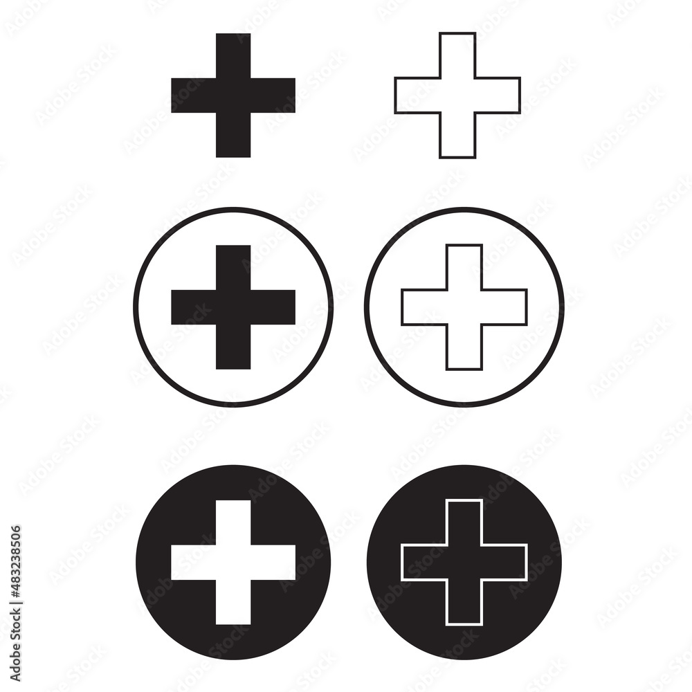 Sticker add plus icon on white background. addition math sign. plus symbol. medical plus icon. flat style.