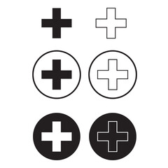 add plus icon on white background. addition math sign. plus symbol. medical plus icon. flat style.