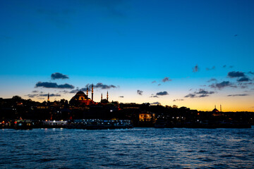 Ramadan in Istanbul. Silhouette of cityscape of Istanbul at sunset