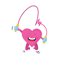 Pretty heart is jumping rope. Vector illustration. Emergency cardiology 
