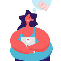 fat woman holding and hug weight scale