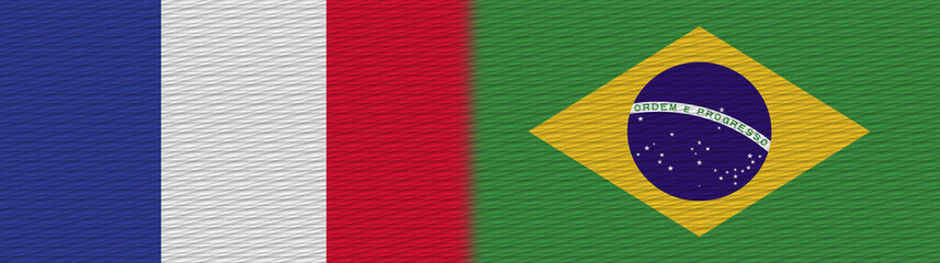 Brazil and France Fabric Texture Flag – 3D Illustration