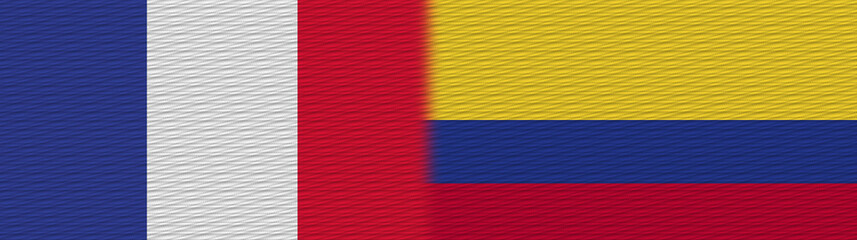 Colombia and France Fabric Texture Flag – 3D Illustration