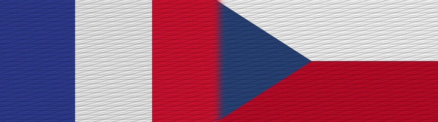 Czech Republic and France Fabric Texture Flag – 3D Illustration
