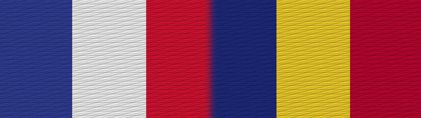 Romania and France Fabric Texture Flag – 3D Illustration
