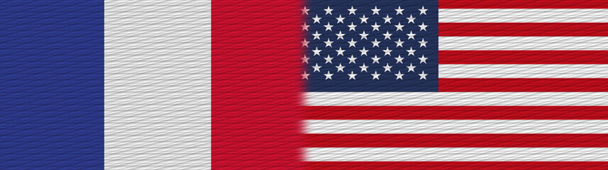 United States of America and France Fabric Texture Flag – 3D Illustration