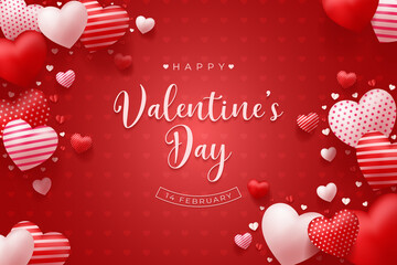 Happy Valentine's Day vector design background with realistic 3d heart for Greeting Card,  flyer, Poster, Banner etc. Vector Illustration Graphic.
