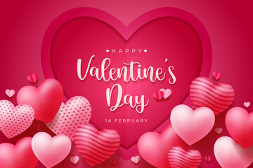 Happy Valentine's Day vector design background with realistic 3d heart for Greeting Card,  flyer, Poster, Banner etc. Vector Illustration Graphic.