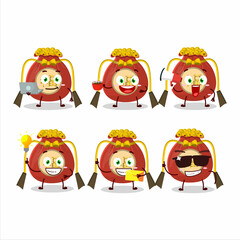 Red bag chinese cartoon character with various types of business emoticons