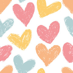 Seamless pattern with hearts in pastel colors. Great for baby clothes, fabrics, prints, wallpapers and other surfaces.