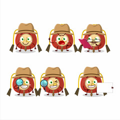 Detective red bag chinese cute cartoon character holding magnifying glass