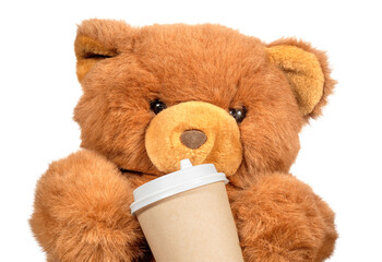 Teddy Bear Cute, Furphy and Funny with Coffee Cup. File With Clipping Path.