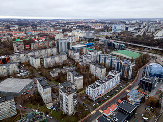 aerial View from height of the city of Kaliningrad. top Drone view