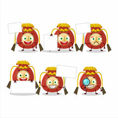 Fototapeta premium Red bag chinese cartoon character bring information board